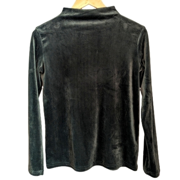 OAK + FORT Forest Green Velvet Long Sleeves Mock Neck Top Size Small - Picture 1 of 8